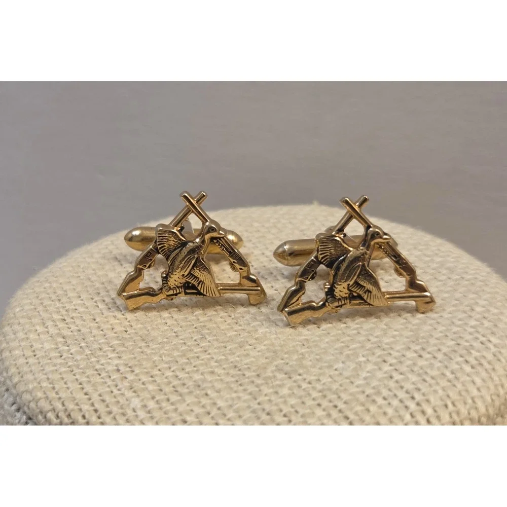 Vintage 1950s Swank Duck Hunter Cufflinks & Tie Clip Shotgun Mallards Rare Set